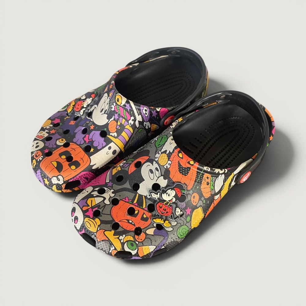 Disney Parks Halloween Crocs Womens 7 Mens 5 Mickey Minnie Black Clogs 2022